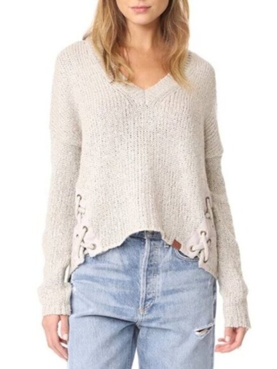 REVOLVE One Teaspoon women’s Sweater Chunky Knit Lace Up sides V-neck Size XXS - Picture 2 of 16